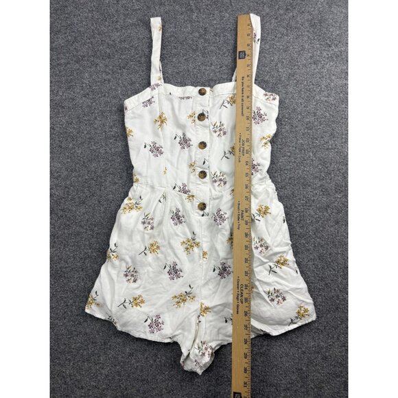 Abercrombie & Fitch Romper Womens XS White Floral Button Front Smocked Pockets - Picture 4 of 7